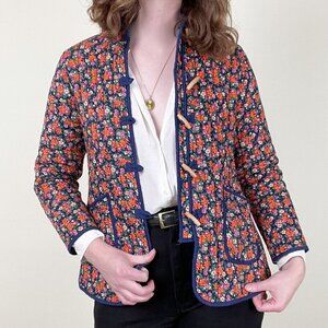 Vintage Quilted Floral Print Toggle Duffle Pea Coat Barn Puffer Jacket 60s 70s